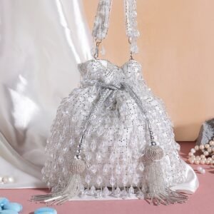 White potli bag with beads