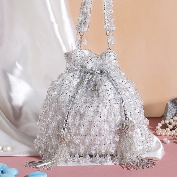 White potli bag with beads