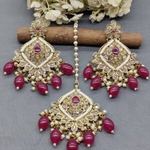 Ruby Red Earrings and Tikka Polki