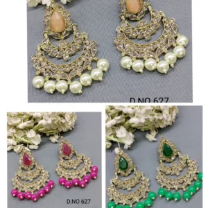 Gold Pink Green Combo Earrings