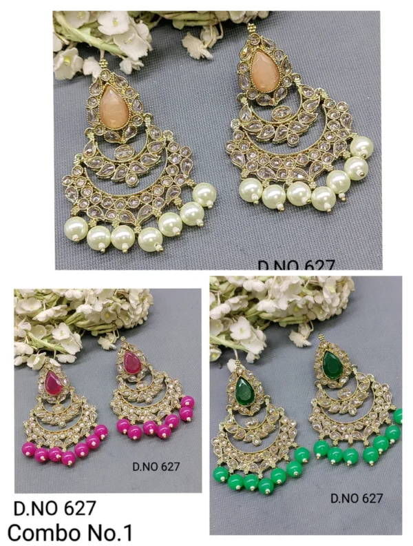 Gold Pink Green Combo Earrings