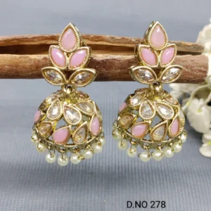 Pink Golden Jhumka earrings