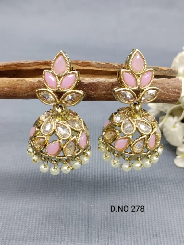 Pink Golden Jhumka earrings