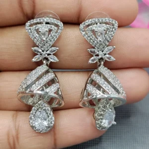 Silver Zircon Jhumki Earrings