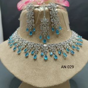 Turquiose Zircon Necklace Earrings Tikka Set