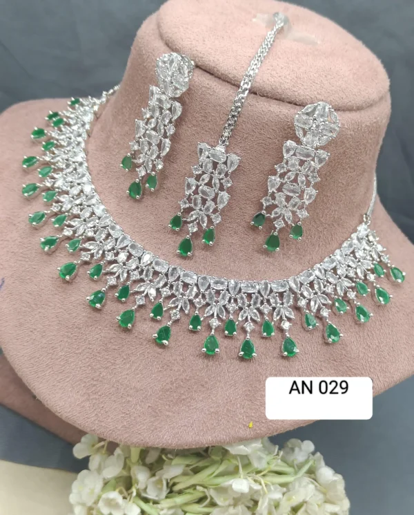 Green Zircon Necklace, Earrings, Tikka Set